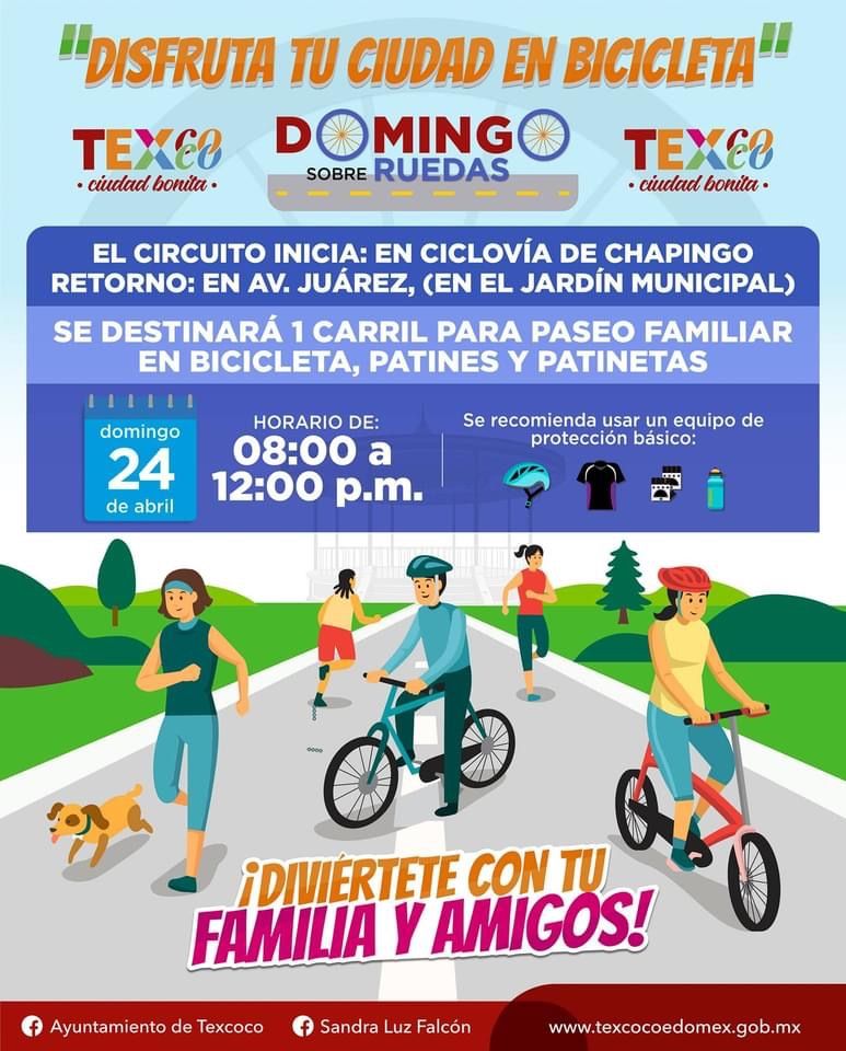Participa con tu Bicicleta o Patines en el ’Domingo sobre Ruedas’ en Texcoco 