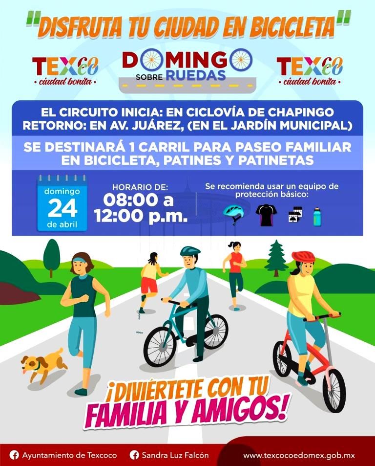 Invitan en Texcoco a disfrutar de paseo en bicicleta, patines o a golpe de calcetín