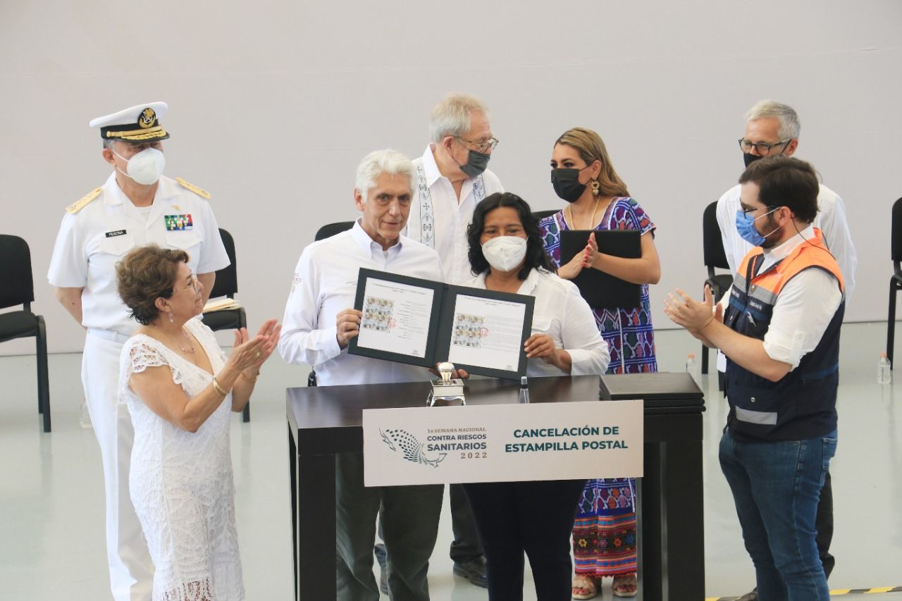 Inauguran Abelina y Evelyn Primera Semana Nacional de Protección contra Riesgos Sanitarios y Cancelación de Estampilla Postal
