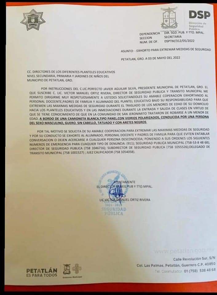 Alertan sobre robo de menores en el municipio de Petatlán
