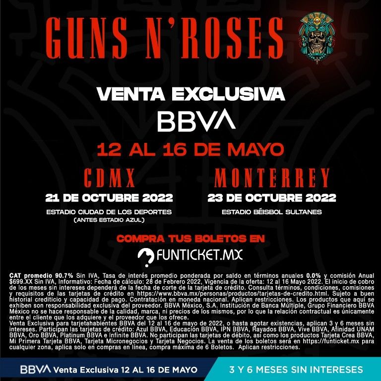 Arranca la venta exclusiva BBVA para Guns And Roses en CDMX y MTY