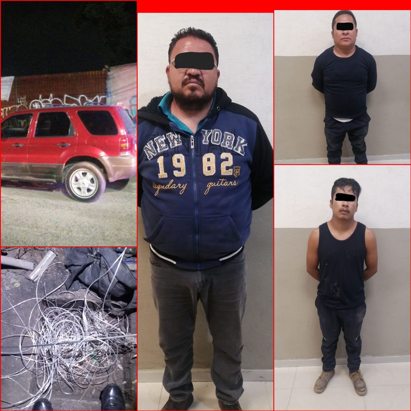 Policías municipales detienen a 3 presuntos rateros de cable en Texcoco. 