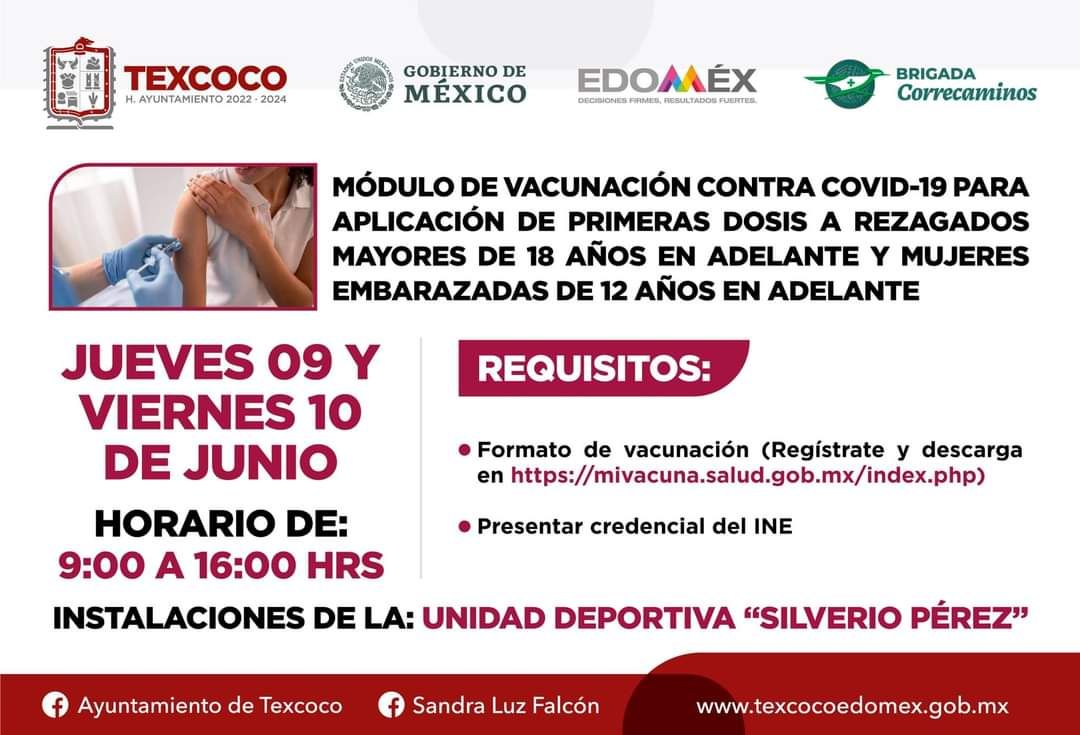#Vacunas contra COVID 9 y 10 de junio en Texcoco
