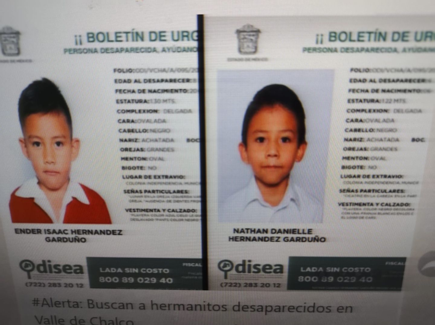 #En Valle de Chalco desaparecieron el lunes dos niños de 6 y 8 años 