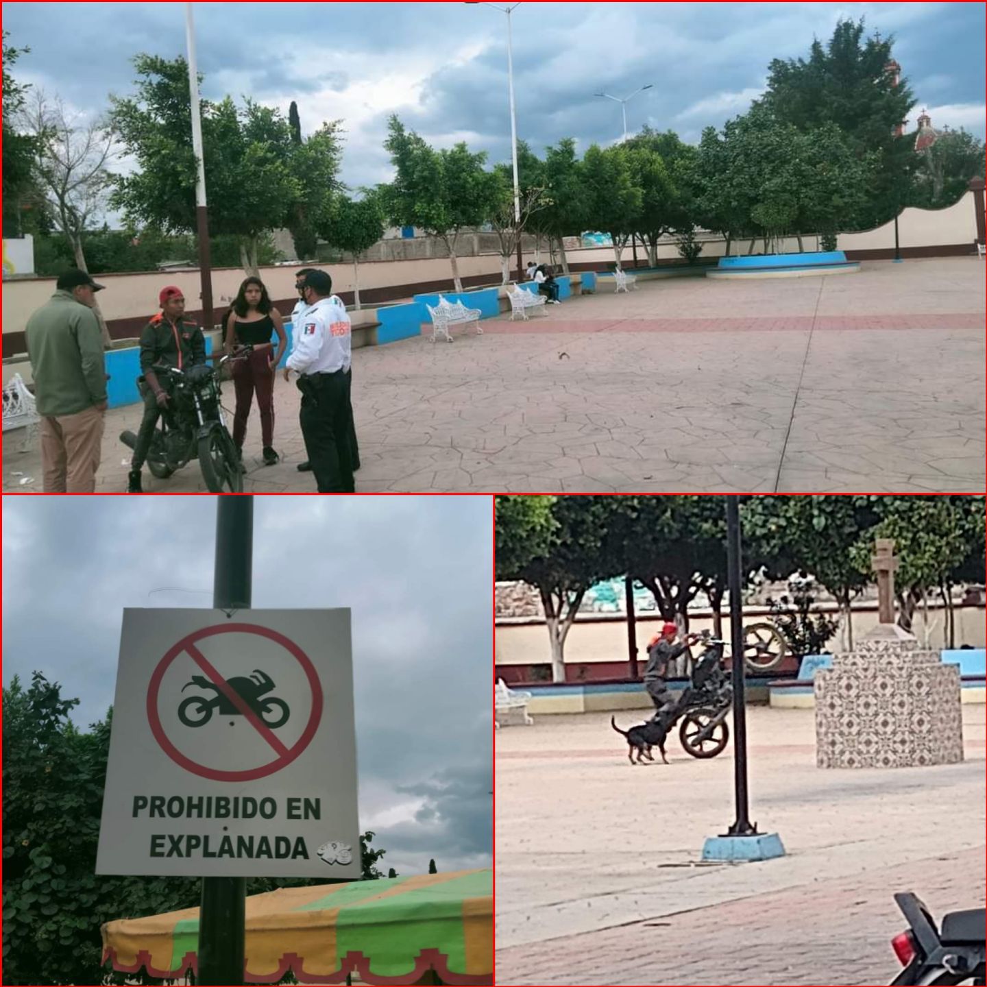 "Ojo "No permiten motos arriba de la explanada del centro de la comunidad de Cuautlalpan Texcoco 