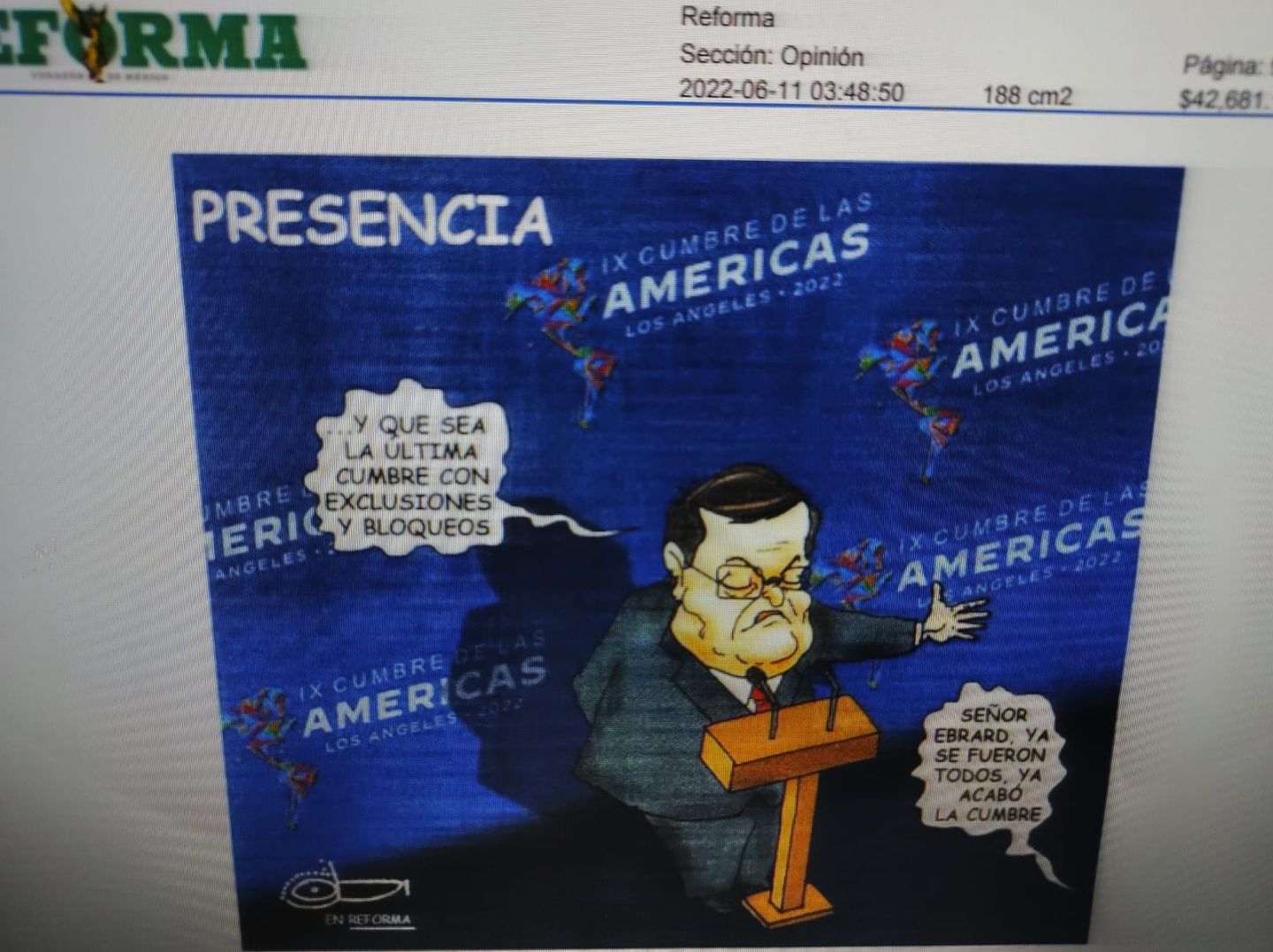 #El cartón de hoy publicado en el Periódico Reforma