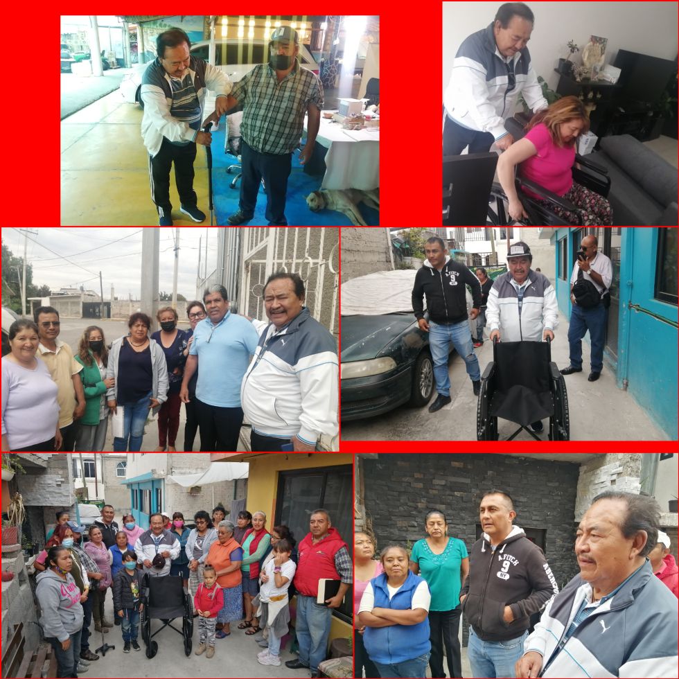 Visita comunidades de Texcoco para entregar sillas de ruedas y bastones Pedro Ordoñes líder A. C Haciendo Fuerte a Texcoco 
