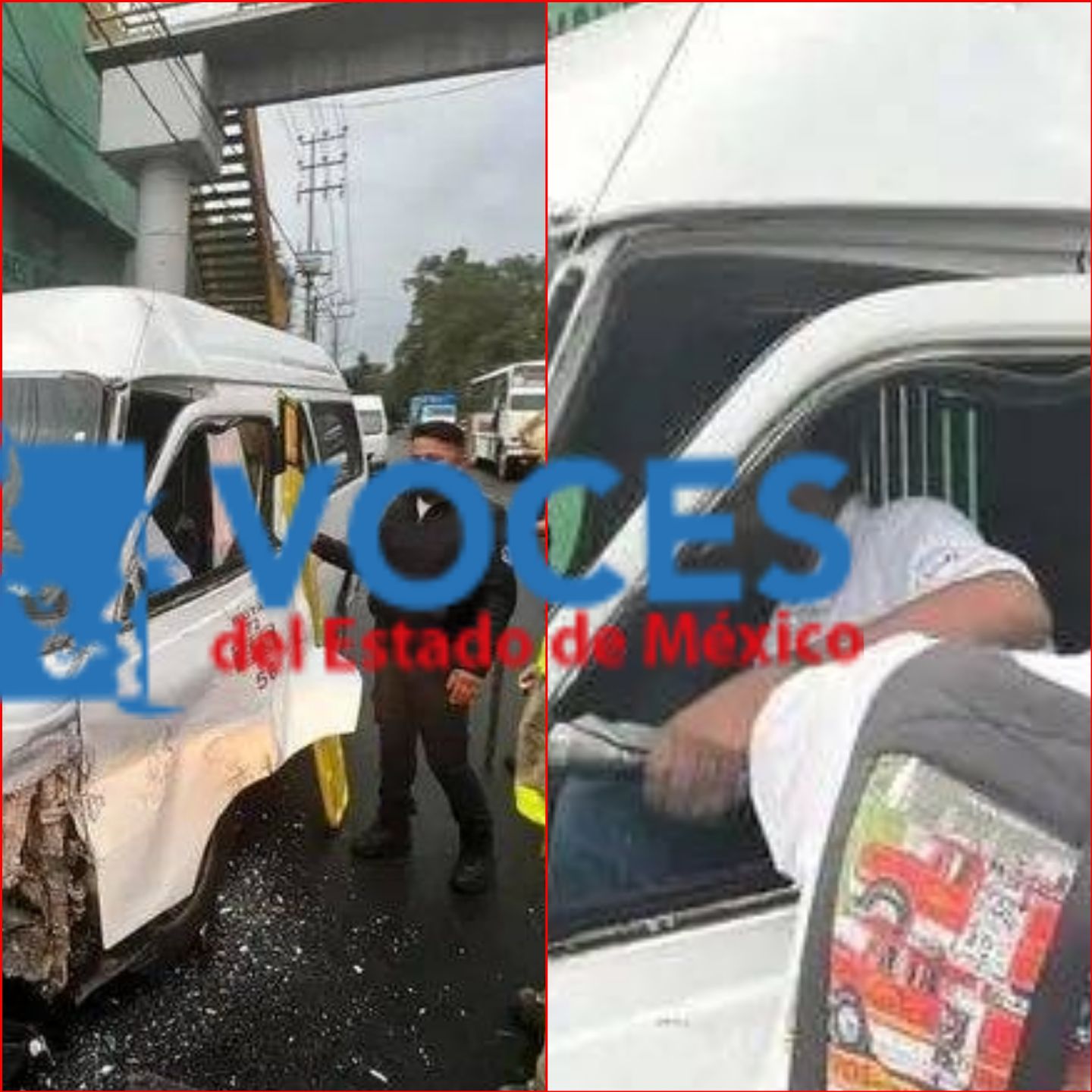 Chófer de combi quedo prensado al chocar contra una camioneta en la carretera Texcoco - Los reyes la paz 