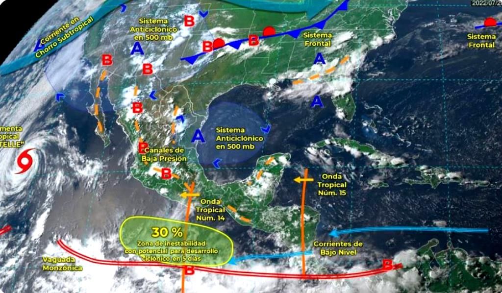 La onda tropical 14 y el monzón mexicano originarán lluvias puntuales