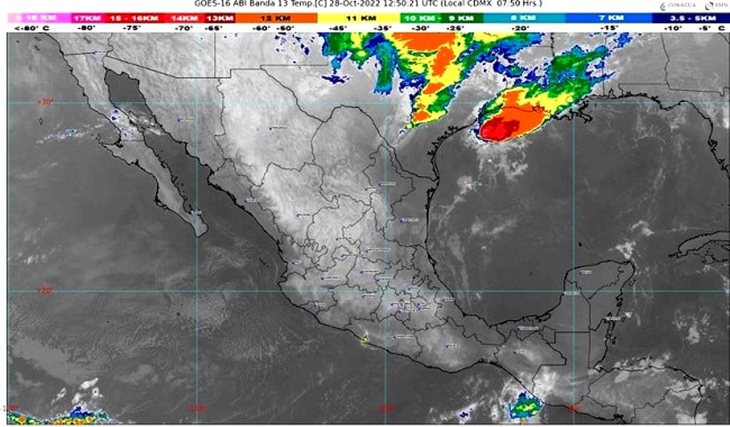 El frente frío Núm. 6 y un canal de baja presión sobre el oriente del país originarán lluvias puntuales fuertes en el Edoméx, Puebla y Veracruz
