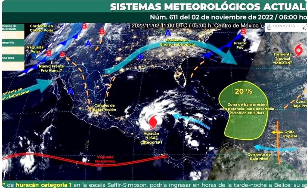 Pronóstico de lluvias muy fuertes a intensas en la península de Yucatán y sureste de México