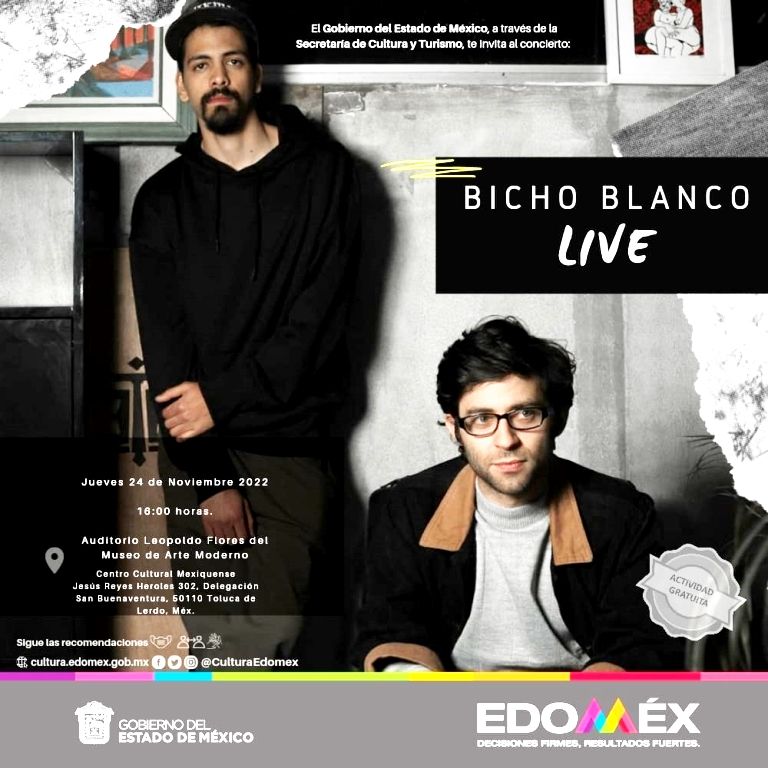 La Secretaría de Cultura y Turismo invita al concierto de Bicho Blanco en el Museo de Arte Moderno