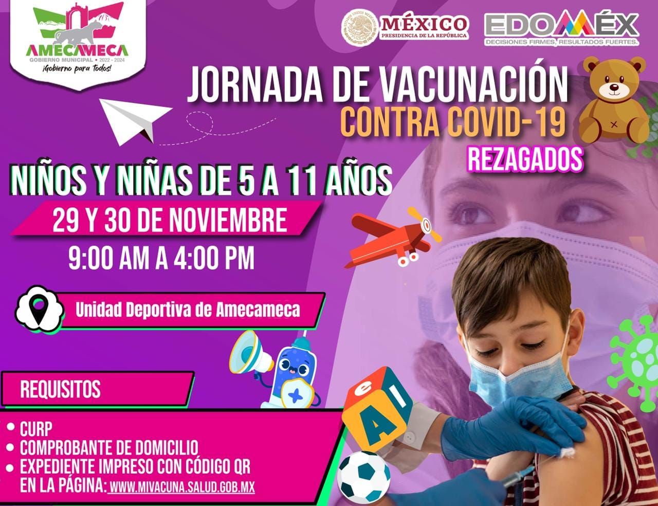 En Amecameca Inician Vacuna
Para Niños de 5 a 11 Años Rezagados.
