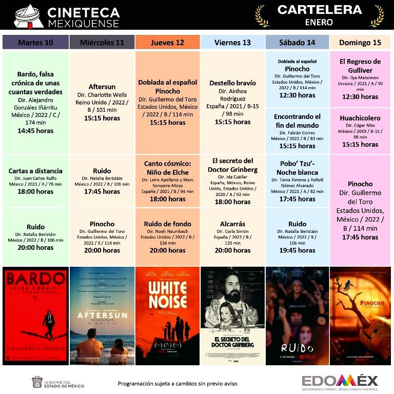 La Secretaría de Cultura y Turismo recomienda filmes  de la cartelera de la cineteca mexiquense