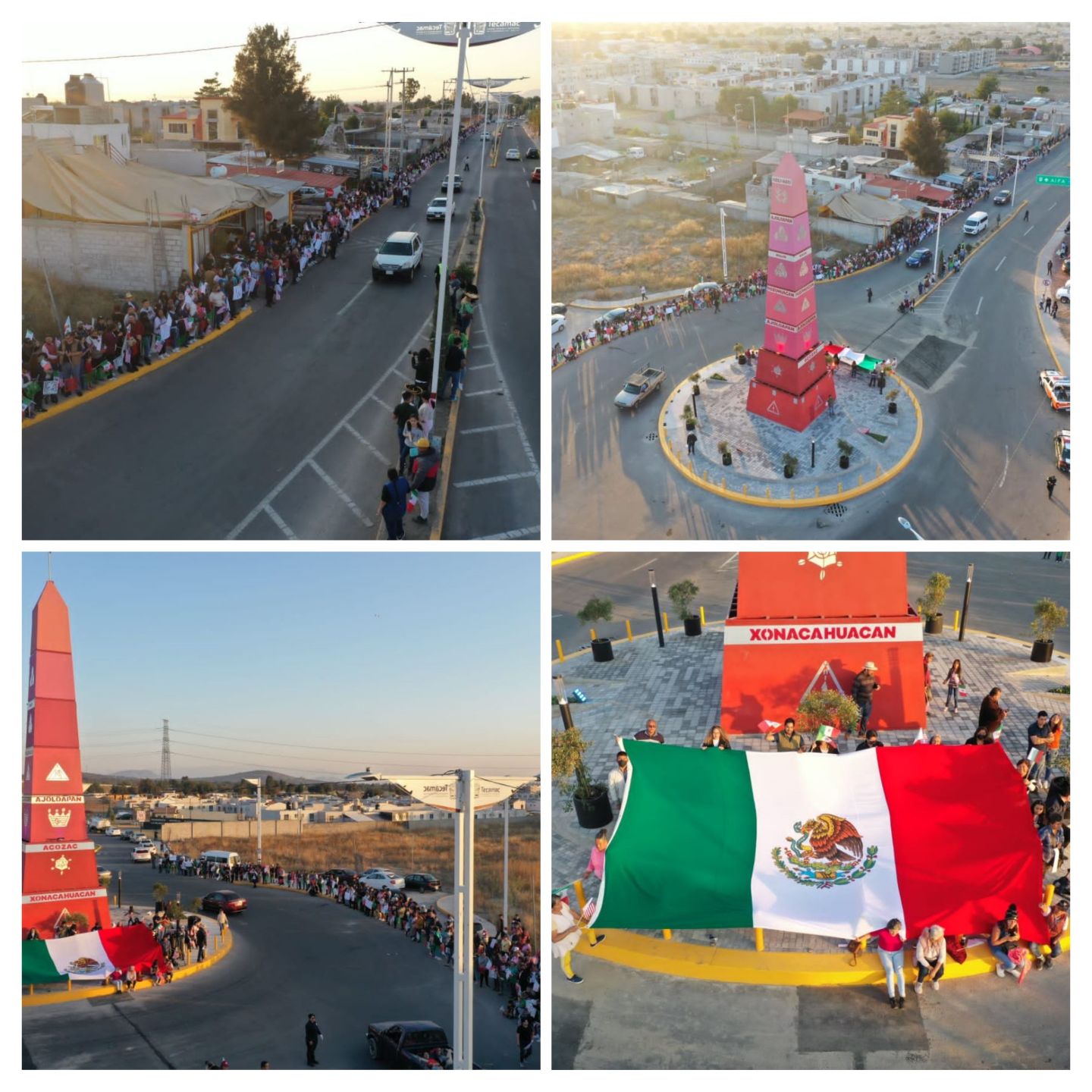 Ciudadanía tecamaquense esperan en el Obelisco el paso de la comitiva de Biden