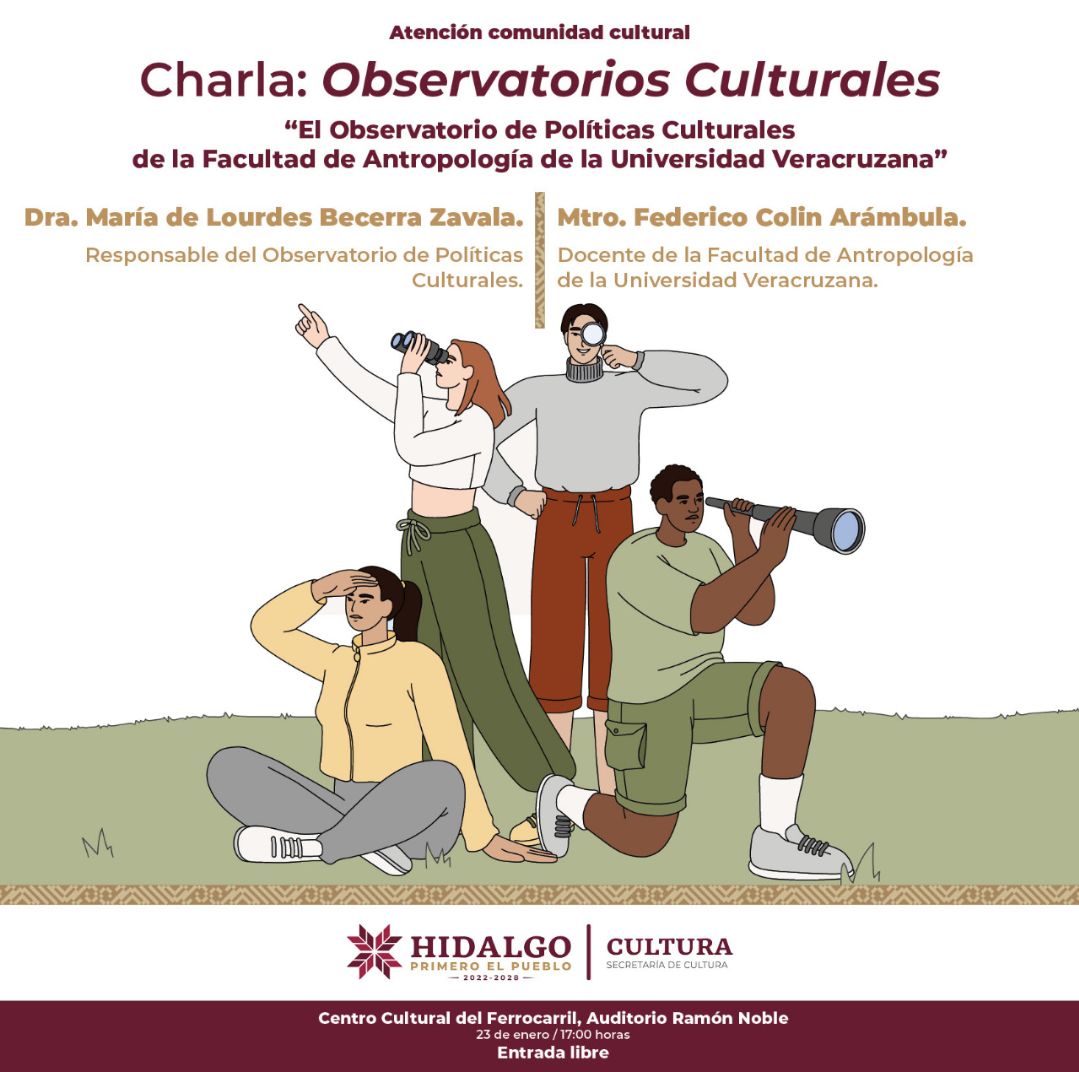 Impartirán charla sobre observatorios culturales a la comunidad hidalguense