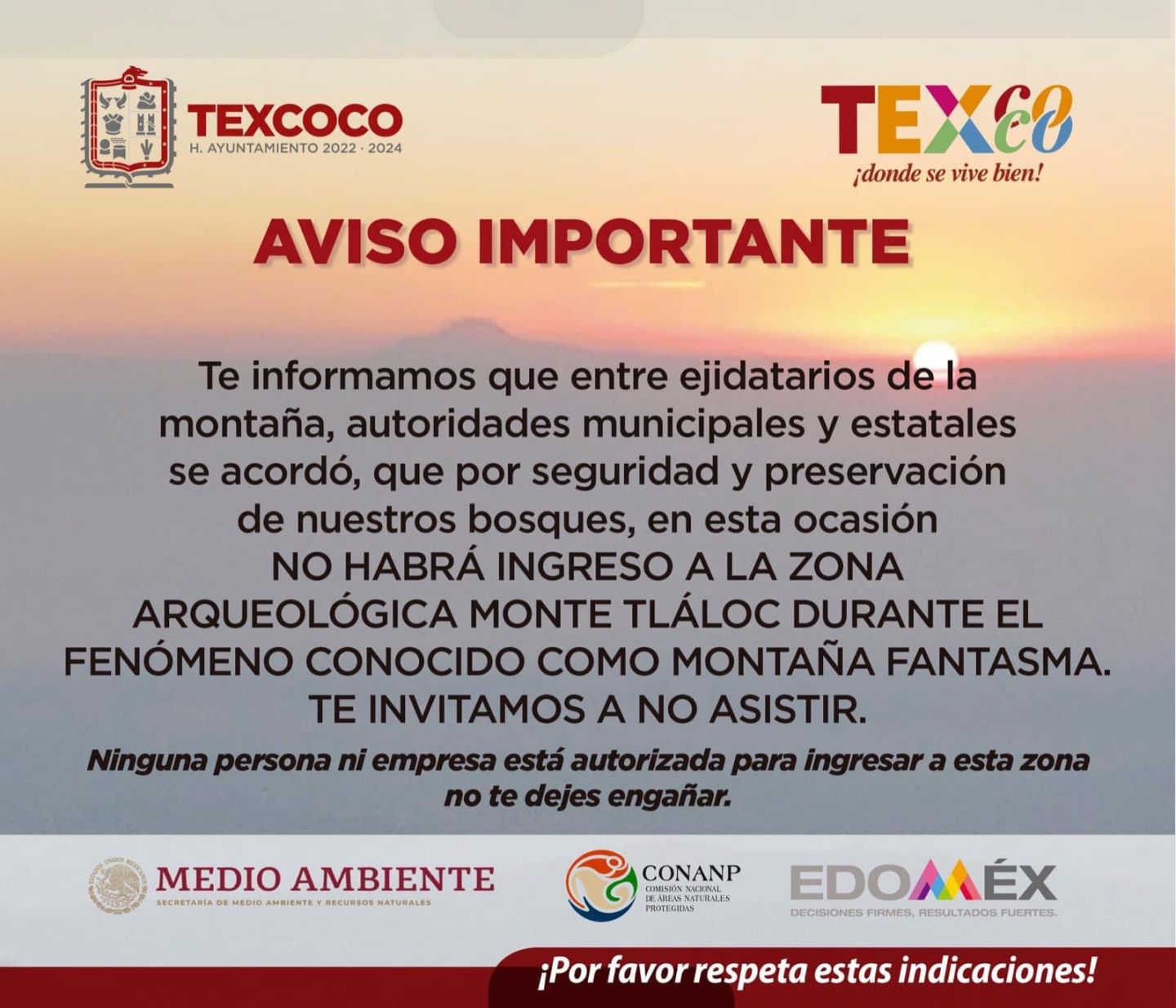 En Texcoco, restringen  acceso a Monte Tláloc para ver la Montaña Fantasma 