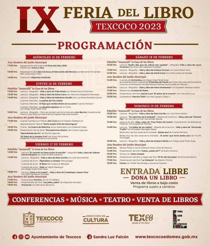 La Feria Internacional de Libro Texcoco 2023
Contará con 45 Actividades Lúdicas y Culturales.