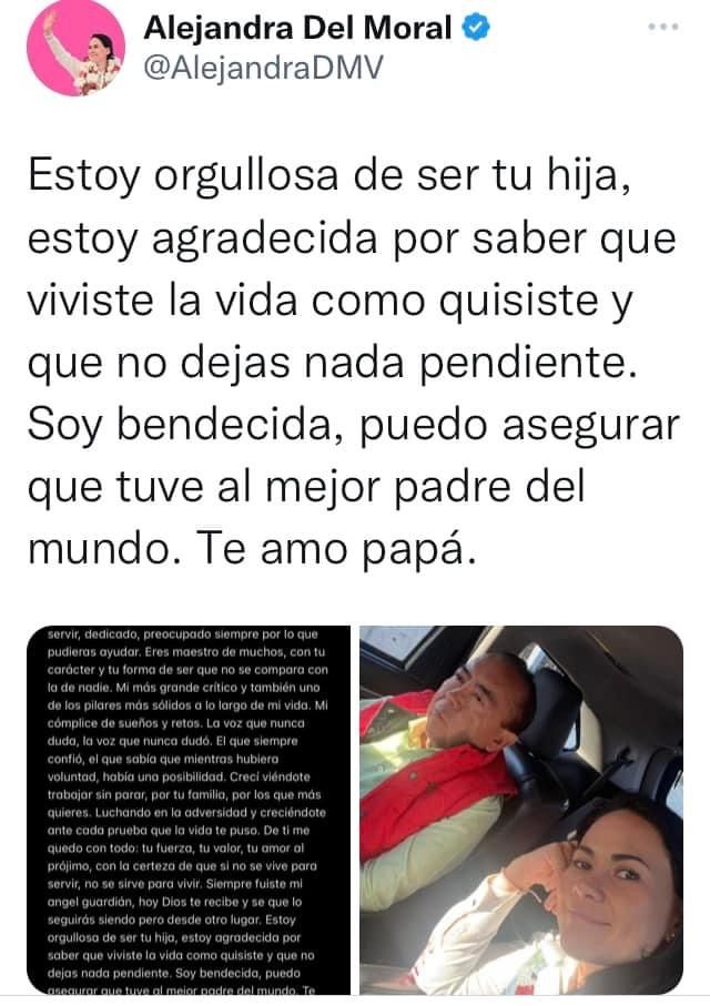 Fallece  padre de la candidata PAN-PRD-PRI Alejandra Del Moral Vela 