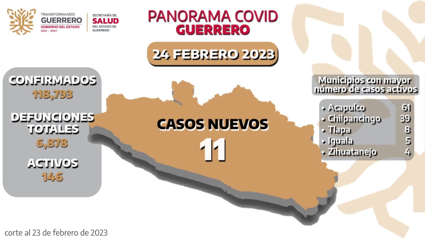 Se mantiene la presencia de Covid-19, en 23 municipios de Guerrero 
