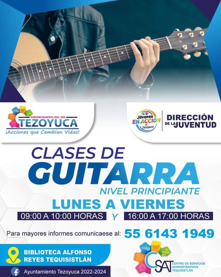 Clases de Rock con guitarra asiste  a la biblioteca municipal en Tezoyuca ,de lunes a viernes 