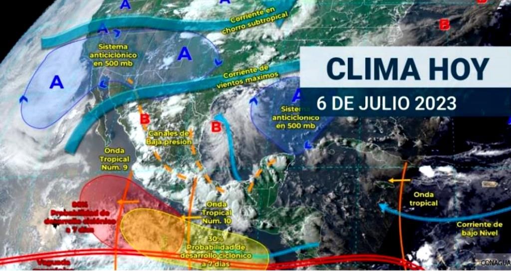 Las ondas tropicales 9 y 10 producirán lluvias muy fuertes en el Occidente, Centro y Sur del país