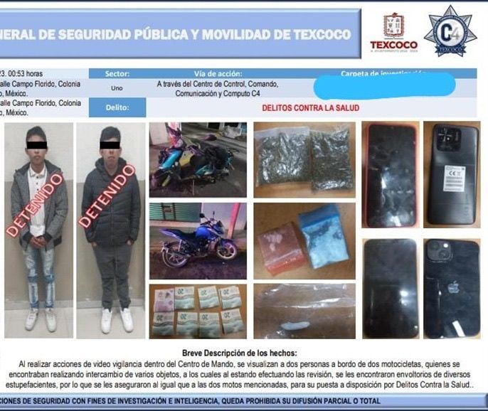 Capturan a dos sujetos presuntos narcomenudistas en Texcoco 