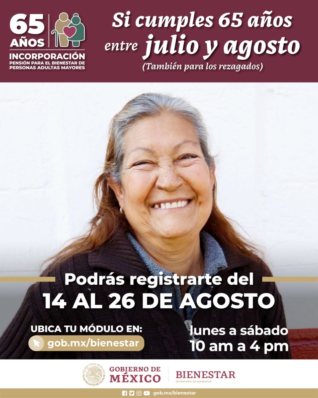 Anuncia secretaria Ariadna Montiel registro a Pensión para el Bienestar de las Personas Adultas Mayores, del 14 al 26 de agosto