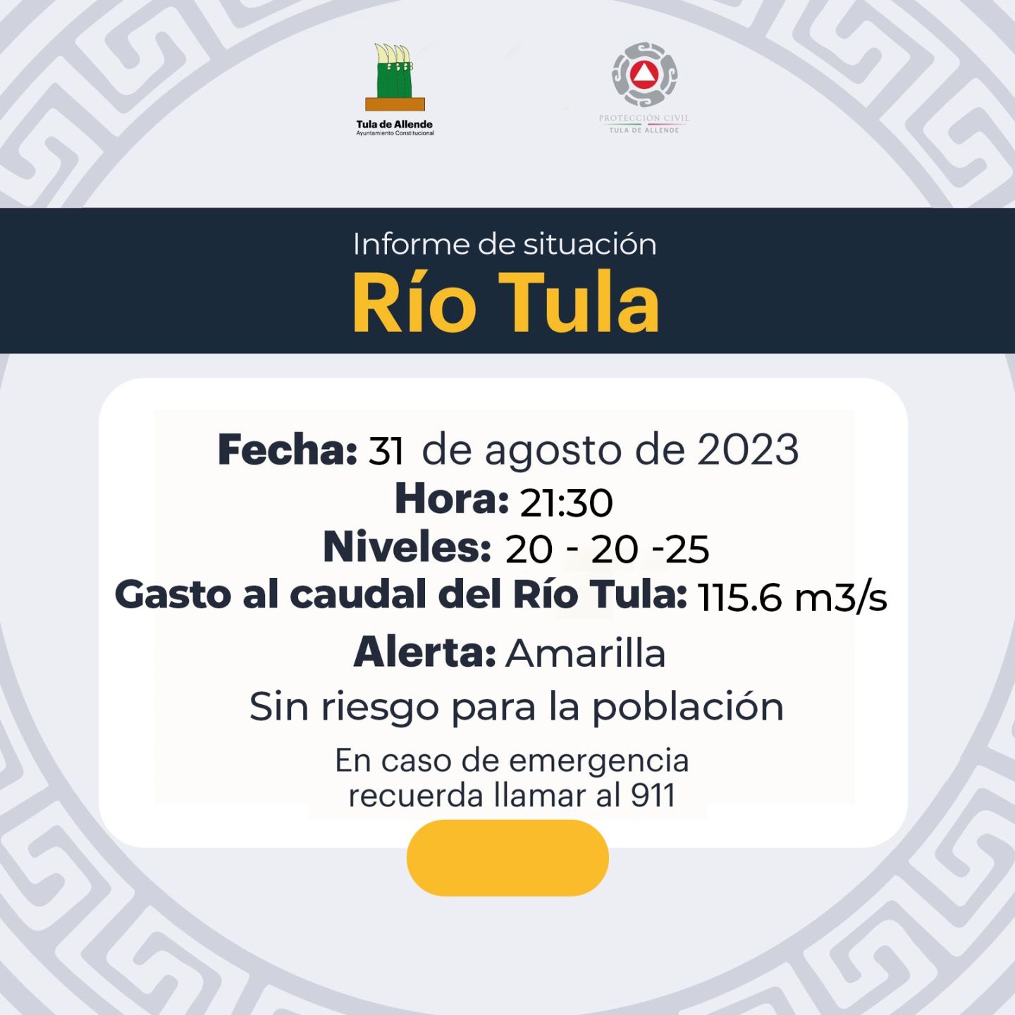 Comunicado Oficial de Protección Civil Tula: Situación del Caudal del Río Tula 