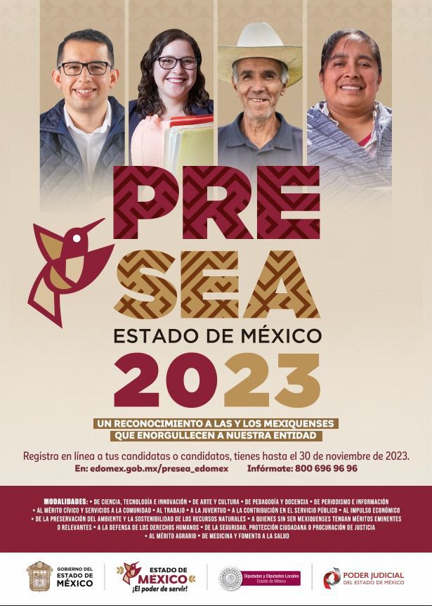 Gobierno del Estado de México invita a los mexiquenses a participar por la Presea Estado de México 2023