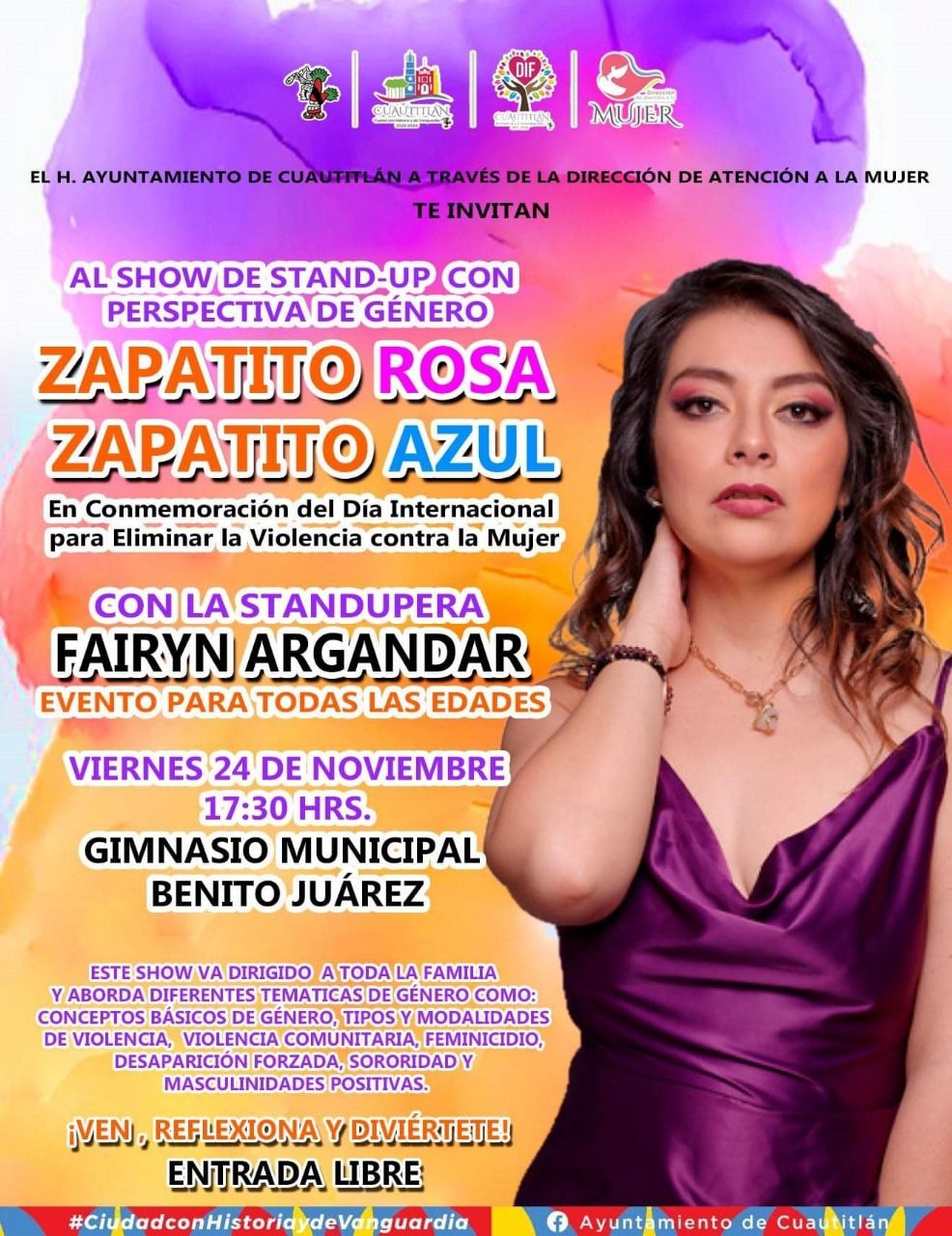 Gobierno de Cuautitlán conmemorara el Día Internacional para la eliminar la violencia contra la mujer con el show Stand-Up