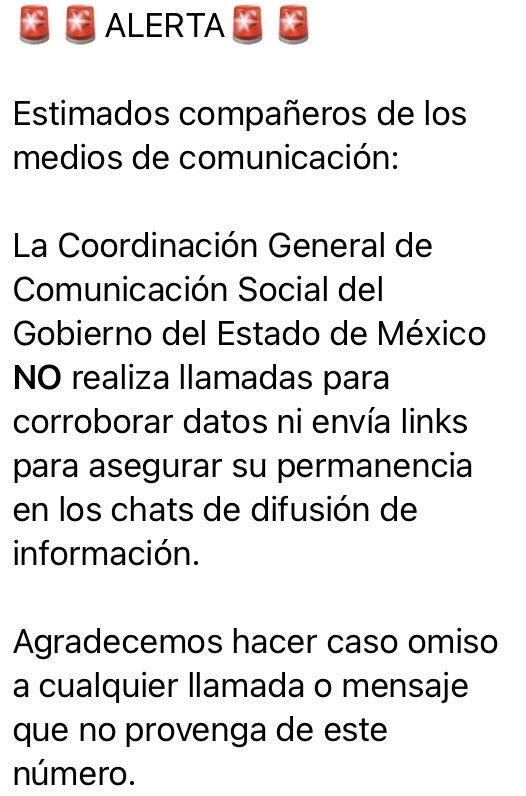 Alertan a comunicadores sobre llamadas falsas para pedir datos a nombre de comunicación social mexiquense 