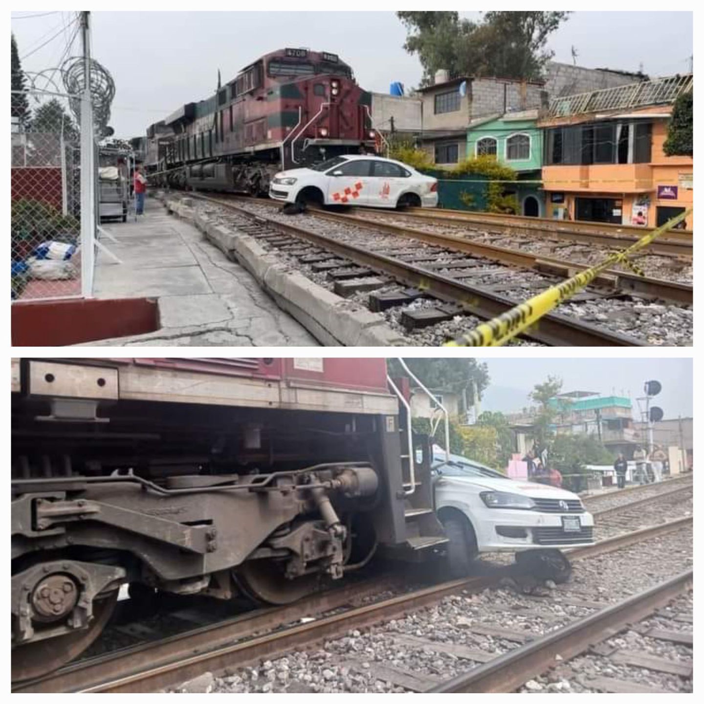 Taxi embestido por el tren en Tlalnepantla; un muerto