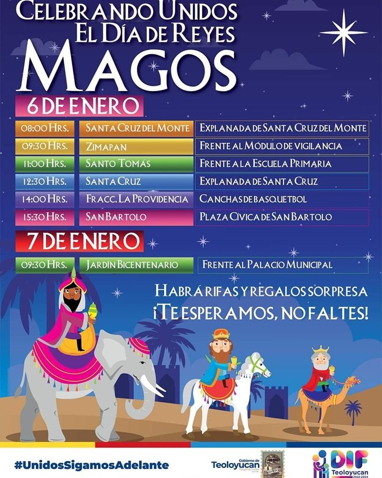invitan a toda la ciudadanía a que asistan al evento del Día de Reyes Magos en el municipio de Teoloyucan 