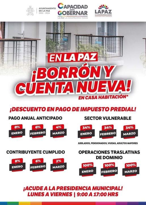 El Municipio de La Paz, Invita a la Ciudadanía a Pagar sus Impuestos: "Borrón y Cuenta Nueva en Casa Habitación"

