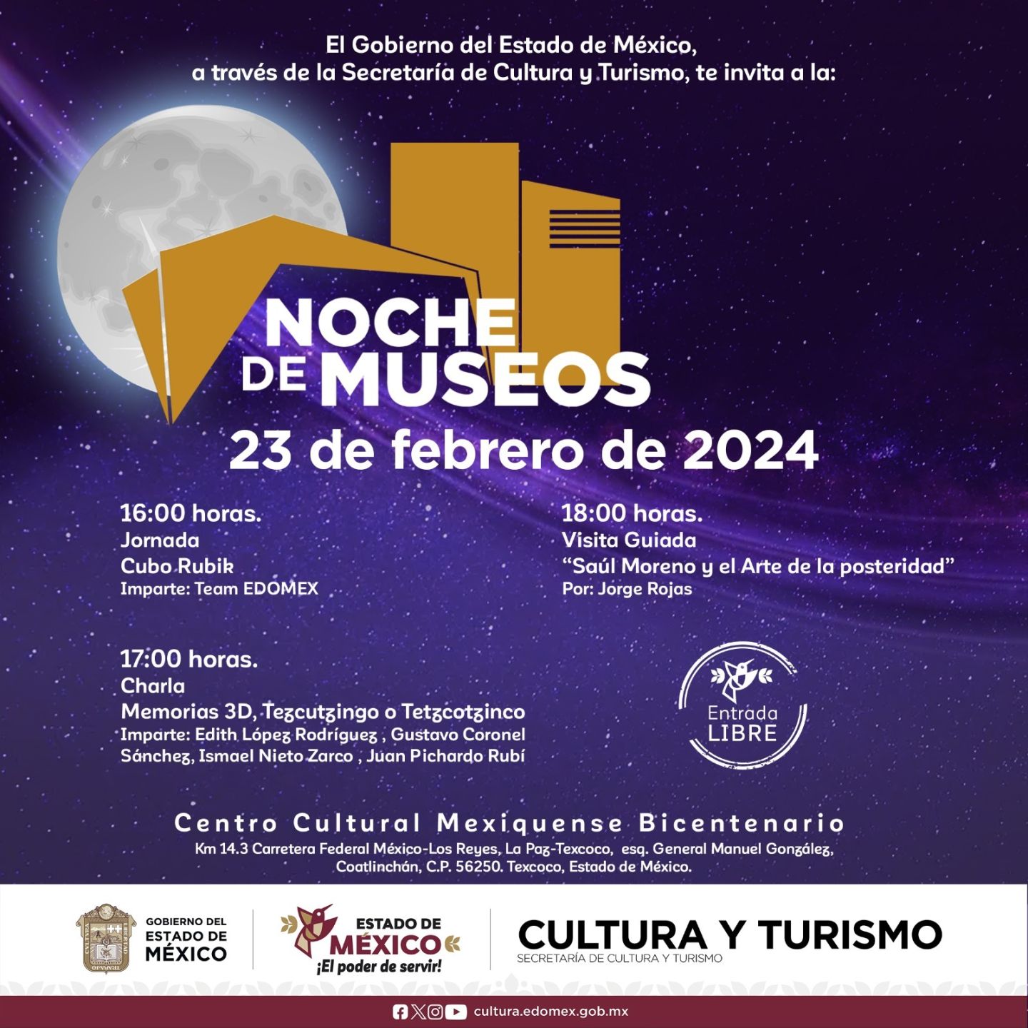 Prepara Centro Cultural Mexiquense Bicentenario en Texcoco, Noche de Museos de febrero