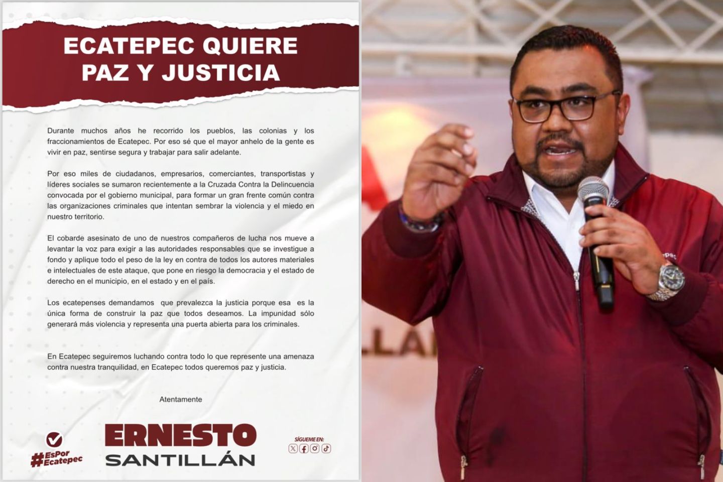 Ernesto Santillán exige paz y justicia para Ecatepec
