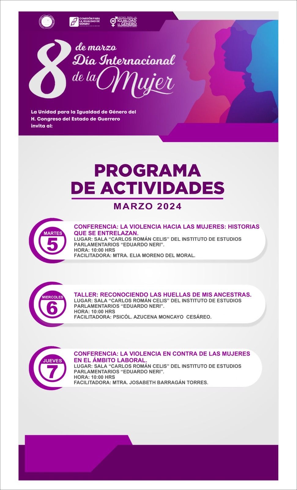 Organiza Congreso de Guerrero conferencias y talleres por el Día Internacional de la Mujer 