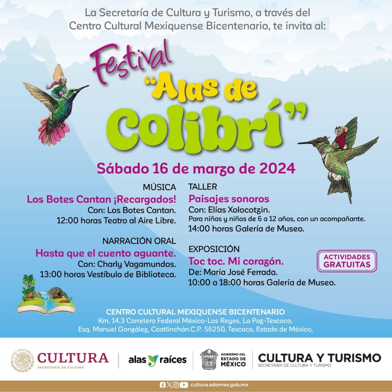 Invitan al festival ’alas de colibrí’ en el centro cultural mexiquense Texcoco 