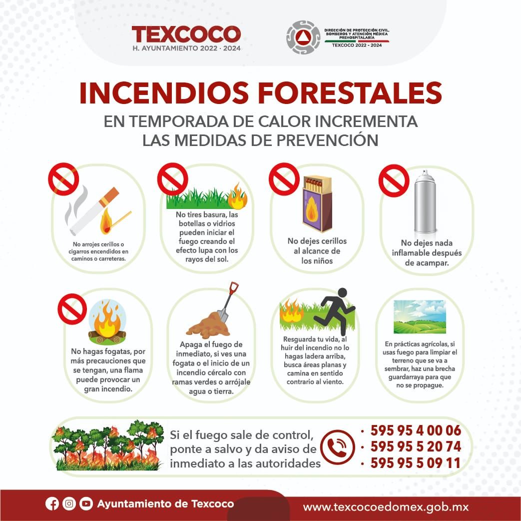 Protección Civil y Bomberos  de Texcoco te Recomiendan que  Incrementar las Medidas de Prevención y así Evitar Incendios Forestales