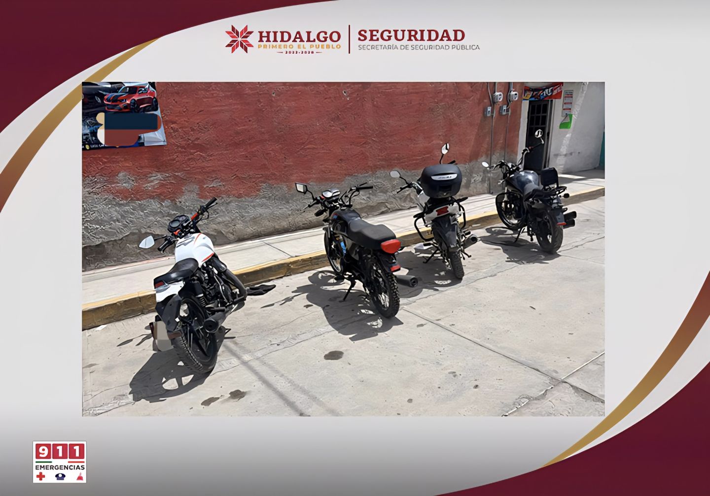 Policía Estatal recupera cuatro motocicletas robadas y detiene a dos presuntos responsables